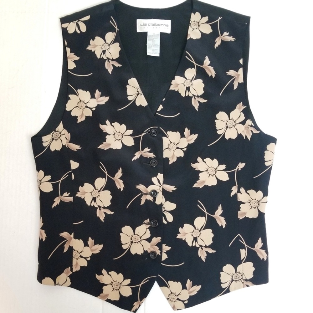 VINTAGE 100% Silk Floral Print Button Front Vest